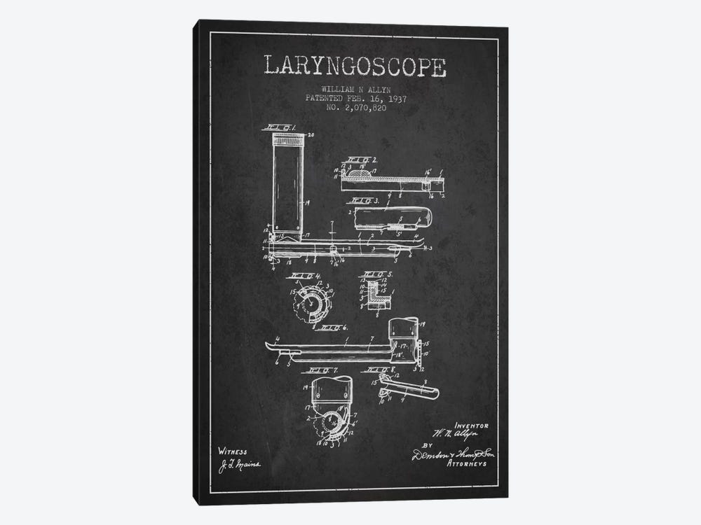 Laryngoscope Charcoal Patent Blueprint by Aged Pixel 1-piece Canvas Art