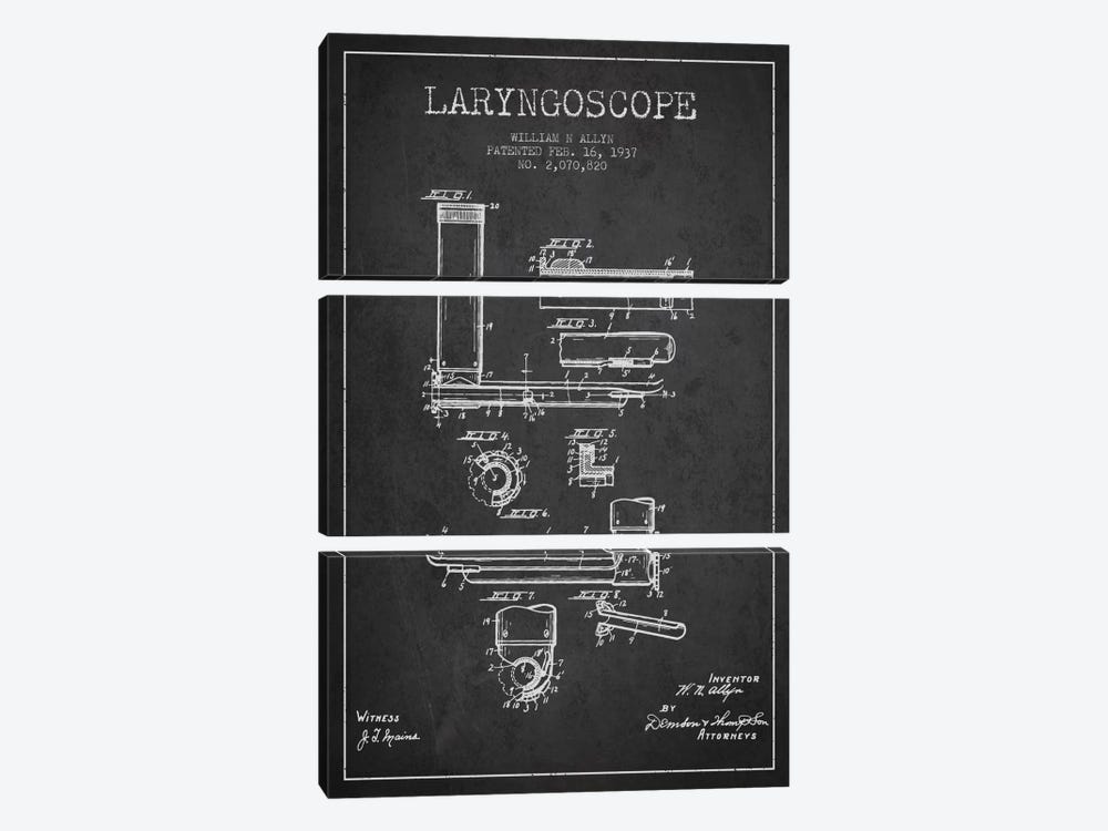 Laryngoscope Charcoal Patent Blueprint by Aged Pixel 3-piece Canvas Artwork