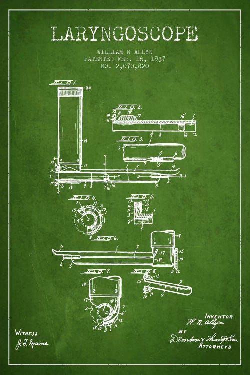 Laryngoscope Green Patent Blueprint