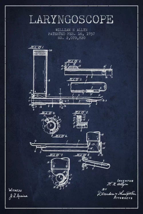 Laryngoscope Navy Blue Patent Blueprint by Aged Pixel wall art