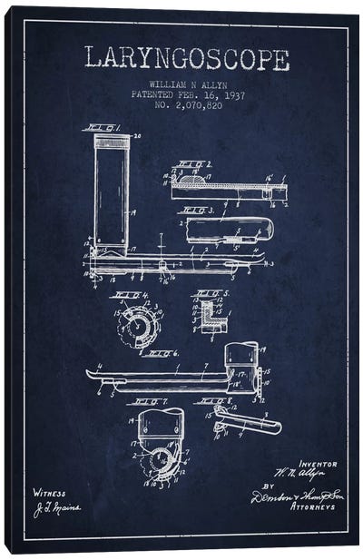 Laryngoscope Navy Blue Patent Blueprint Canvas Art Print - Aged Pixel: Medical & Dental