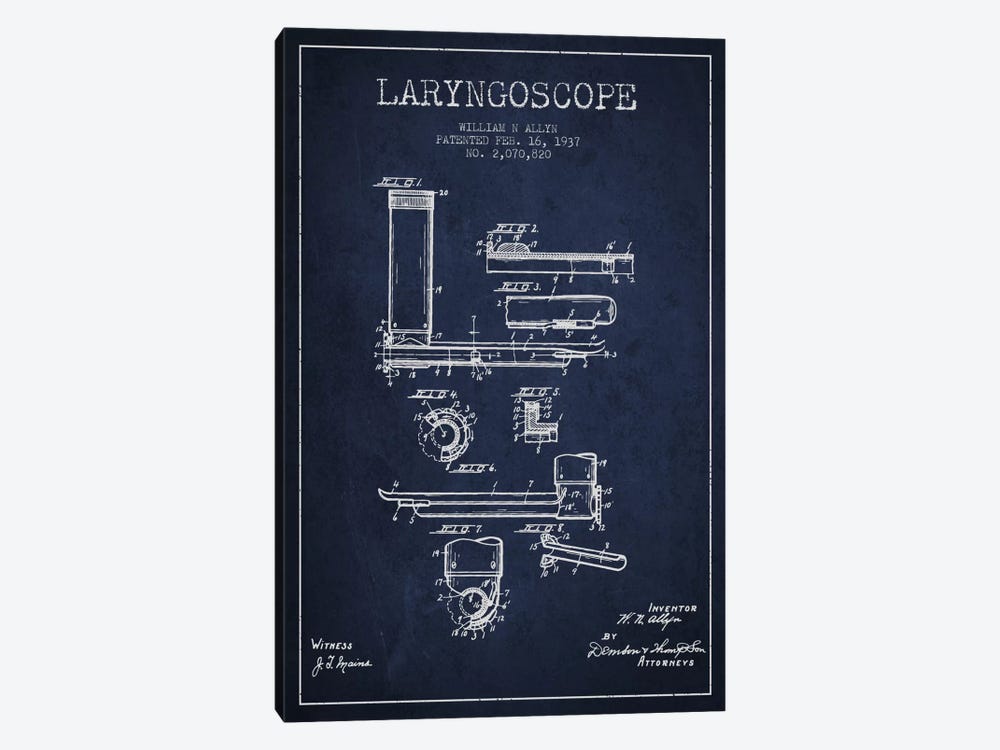 Laryngoscope Navy Blue Patent Blueprint by Aged Pixel 1-piece Canvas Art