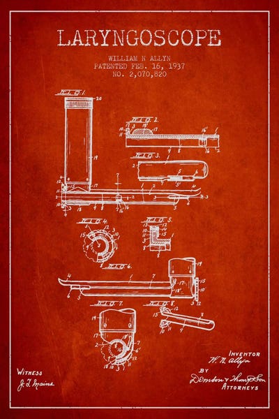 Laryngoscope Red Patent Blueprint by Aged Pixel framed wall art