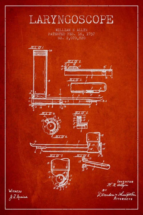 Laryngoscope Red Patent Blueprint by Aged Pixel wall art