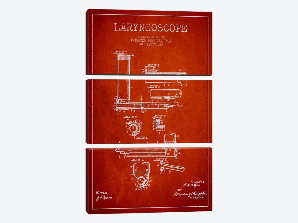 Laryngoscope Red Patent Blueprint by Aged Pixel 3-piece Art Print