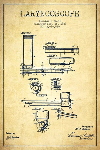 Laryngoscope Vintage Patent Blueprint by Aged Pixel canvas print