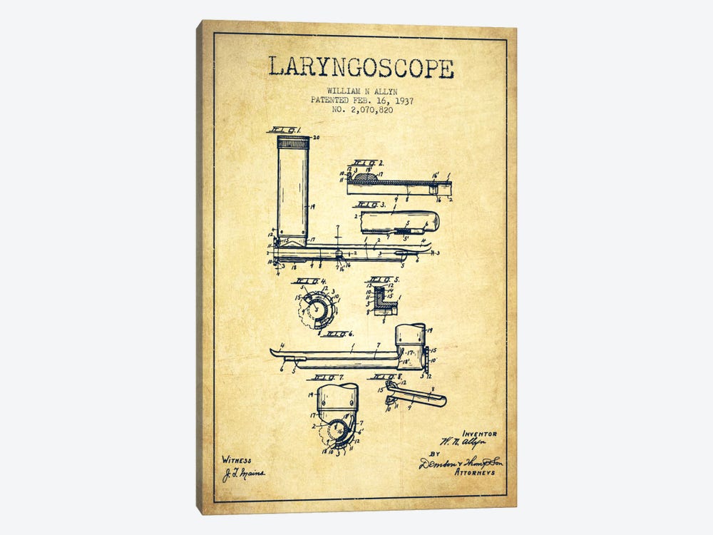 Laryngoscope Vintage Patent Blueprint by Aged Pixel 1-piece Canvas Art