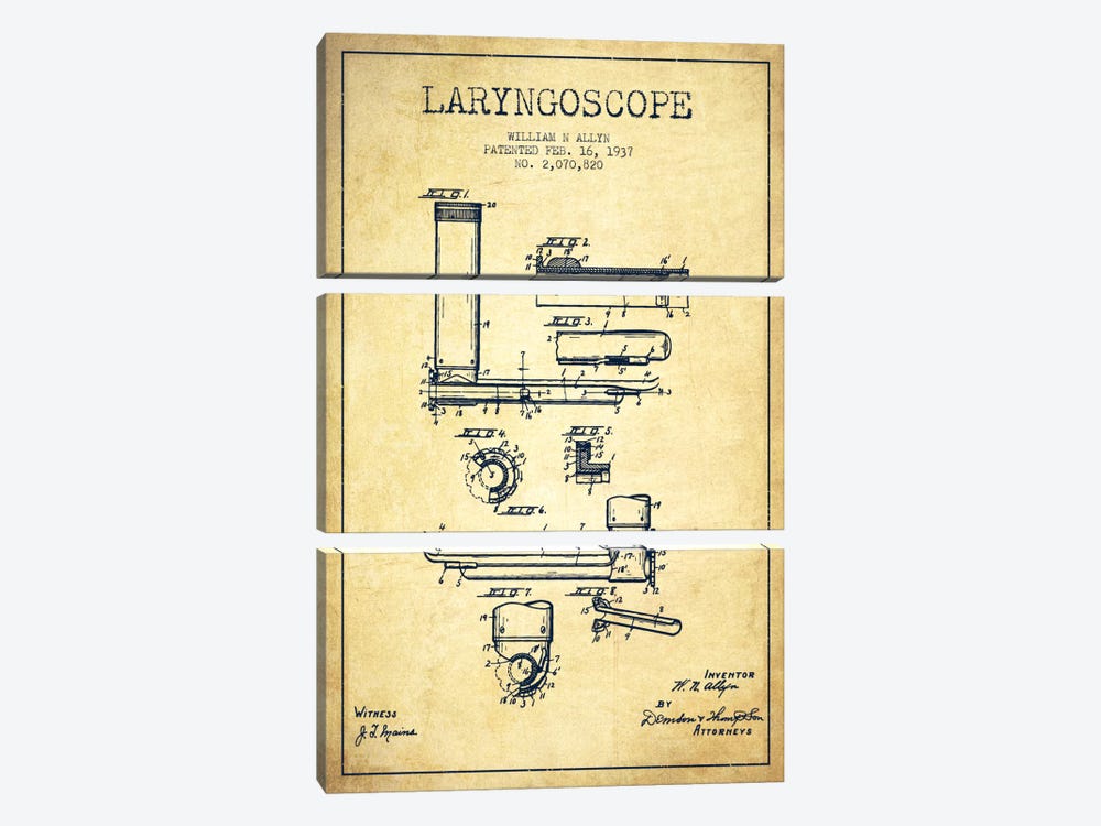 Laryngoscope Vintage Patent Blueprint by Aged Pixel 3-piece Canvas Wall Art