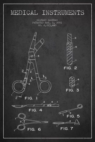 Medical Instruments Charcoal Patent Blueprint by Aged Pixel framed wall art