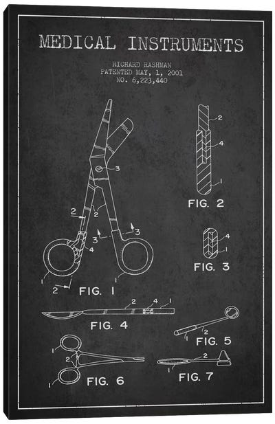 Medical Instruments Charcoal Patent Blueprint Canvas Art Print - Aged Pixel: Medical & Dental