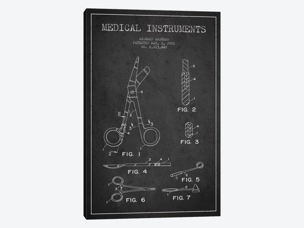 Medical Instruments Charcoal Patent Blueprint by Aged Pixel 1-piece Art Print