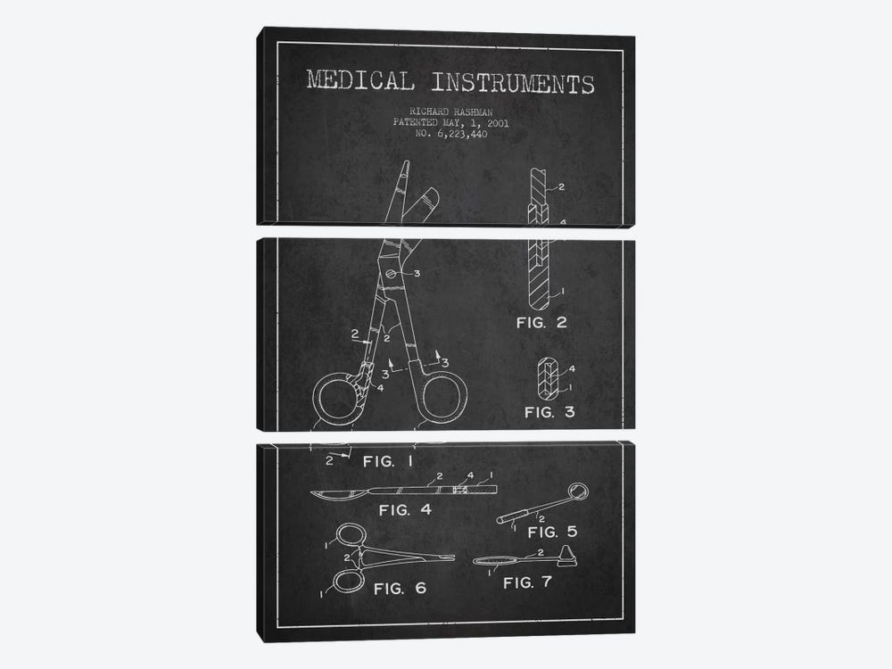 Medical Instruments Charcoal Patent Blueprint by Aged Pixel 3-piece Canvas Art Print