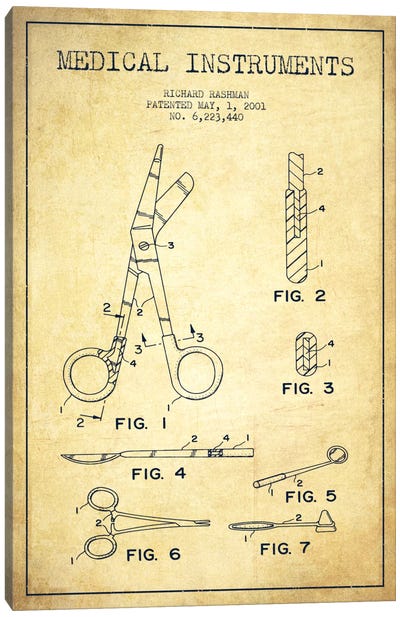 Medical Instruments Vintage Patent Blueprint Canvas Art Print - Aged Pixel: Medical & Dental