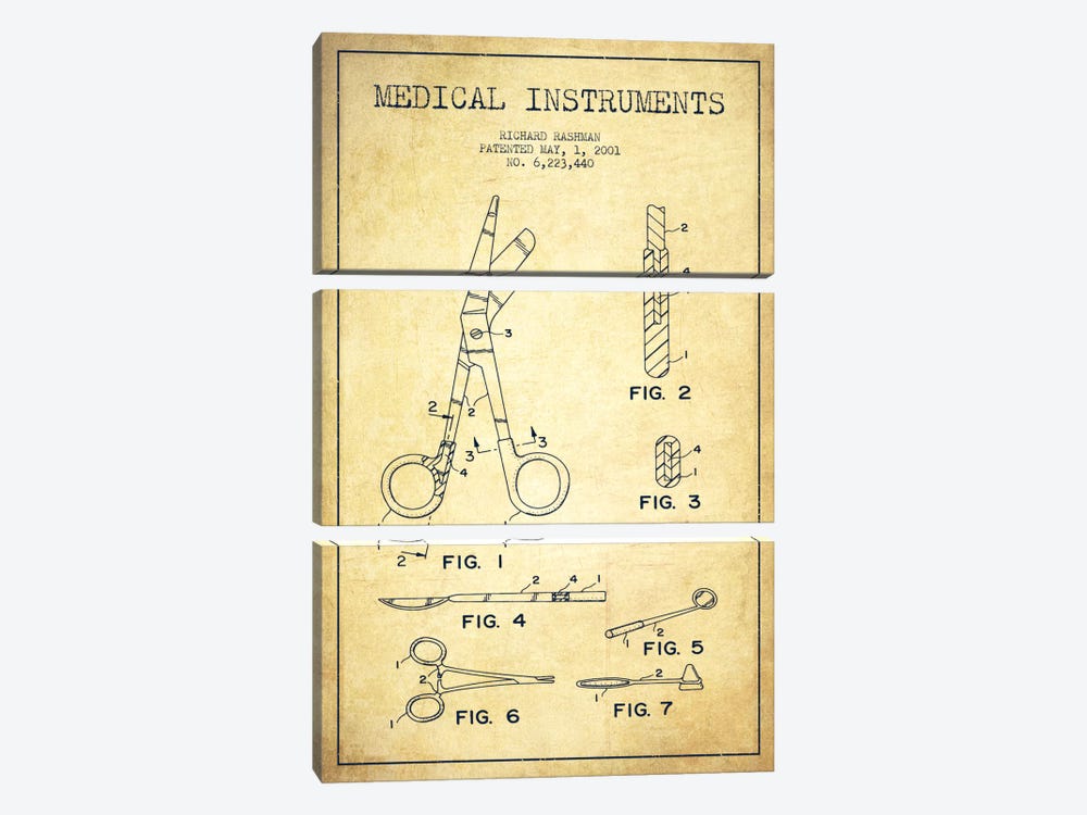 Medical Instruments Vintage Patent Blueprint by Aged Pixel 3-piece Canvas Art