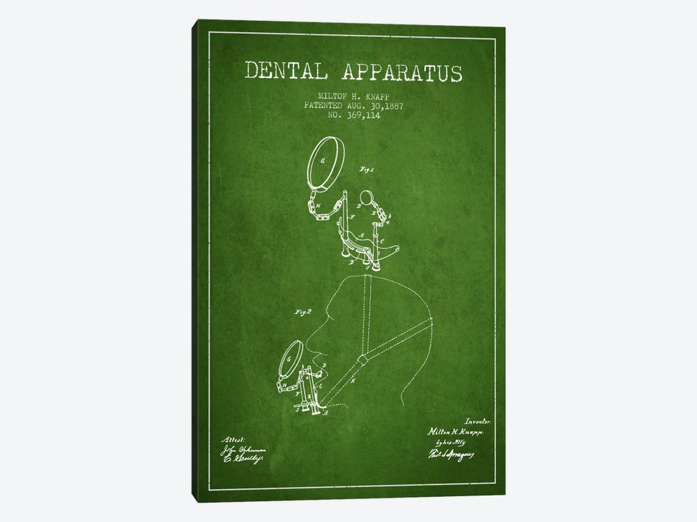 Dental Apparatus Green Patent Blueprint by Aged Pixel 1-piece Canvas Wall Art