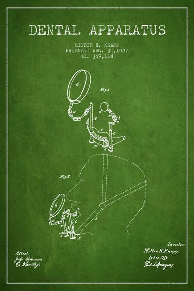 Medical & Dental Blueprints: Dental Apparatus Green Patent Blueprint by Aged Pixel