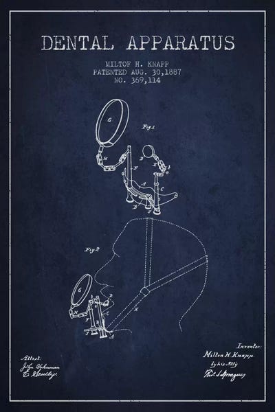 Dental Apparatus Navy Blue Patent Blueprint by Aged Pixel canvas print