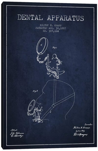 Dental Apparatus Navy Blue Patent Blueprint Canvas Art Print - Medical & Dental Blueprints