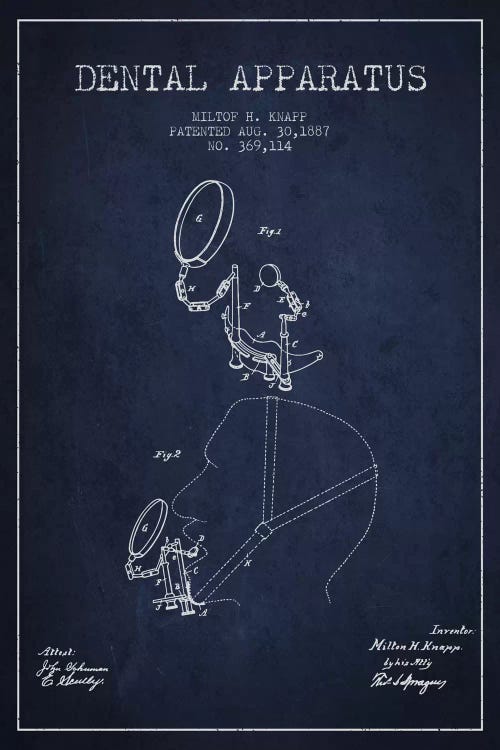Dental Apparatus Navy Blue Patent Blueprint by Aged Pixel wall art