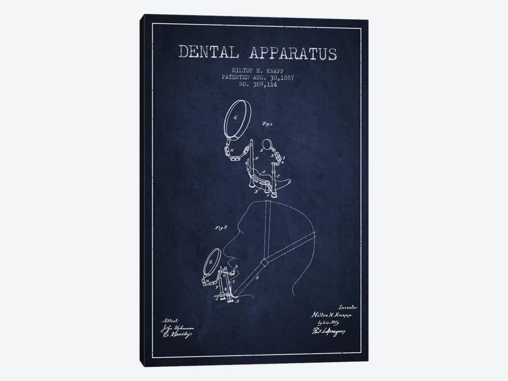 Dental Apparatus Navy Blue Patent Blueprint by Aged Pixel 1-piece Canvas Art Print