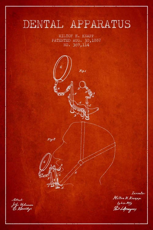 Dental Apparatus Red Patent Blueprint