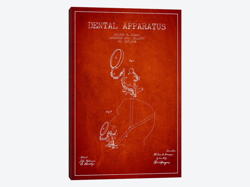 Dental Apparatus Red Patent Blueprint by Aged Pixel 1-piece Canvas Wall Art