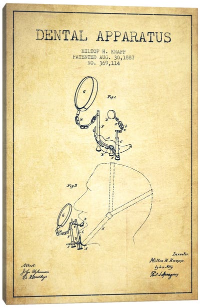 Dental Apparatus Vintage Patent Blueprint Canvas Art Print - Medical & Dental Blueprints