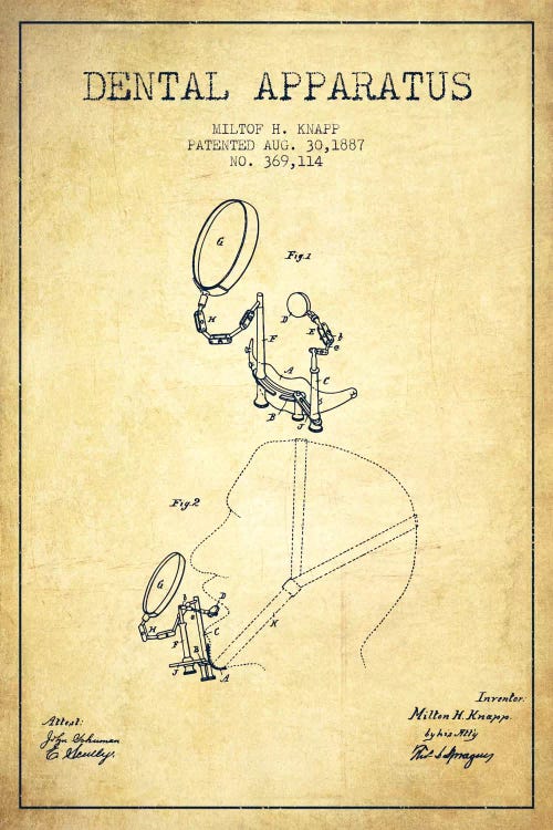 Dental Apparatus Vintage Patent Blueprint by Aged Pixel wall art