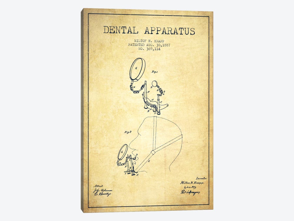 Dental Apparatus Vintage Patent Blueprint by Aged Pixel 1-piece Canvas Art Print