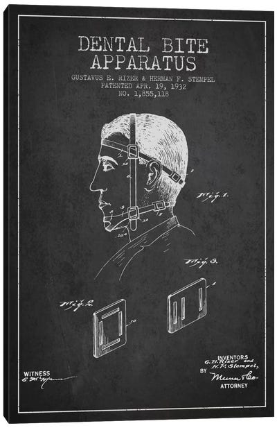 Dental Bite Charcoal Patent Blueprint Canvas Art Print - Aged Pixel: Medical & Dental