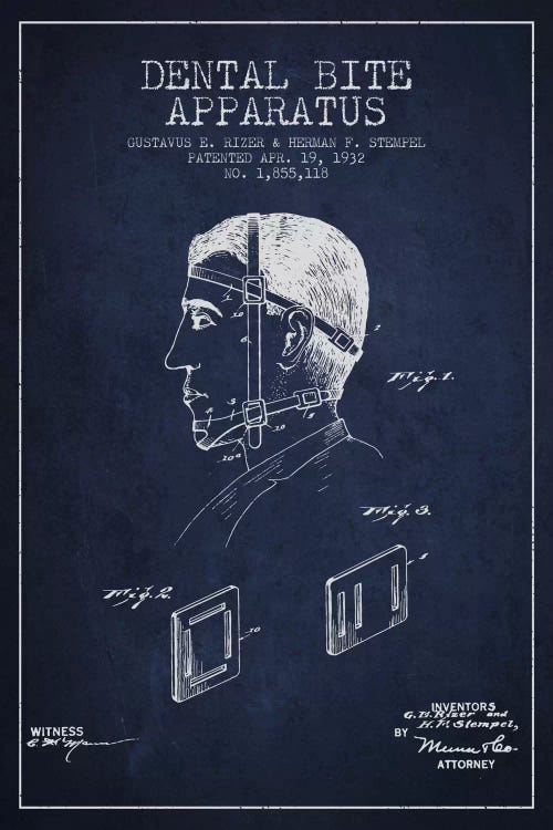 Dental Bite Navy Blue Patent Blueprint by Aged Pixel wall art