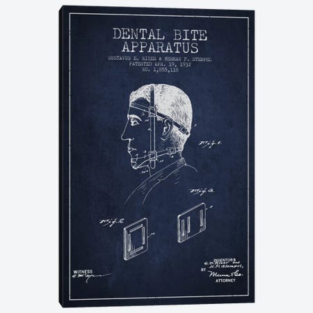 Dental Bite Navy Blue Patent Blueprint Canvas Print #ADP1621} by Aged Pixel Canvas Artwork