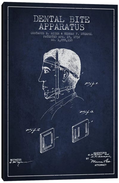 Dental Bite Navy Blue Patent Blueprint Canvas Art Print - Aged Pixel: Medical & Dental