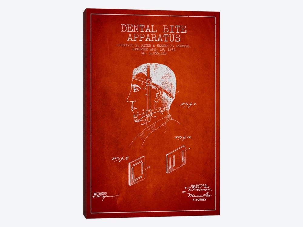 Dental Bite Red Patent Blueprint by Aged Pixel 1-piece Canvas Artwork