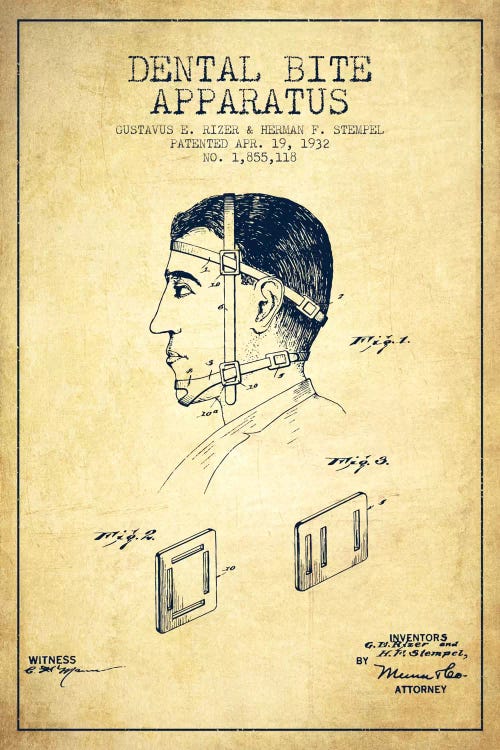 Dental Bite Vintage Patent Blueprint by Aged Pixel wall art