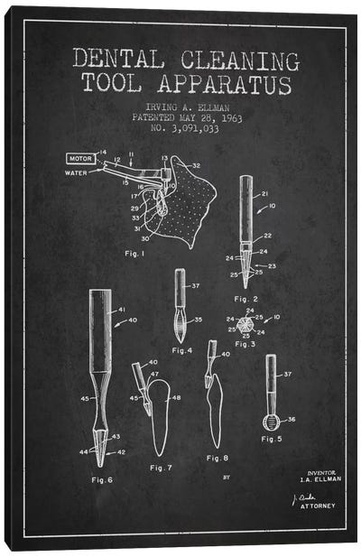 Dental Cleaning Tool Charcoal Patent Blueprint Canvas Art Print - Aged Pixel: Medical & Dental