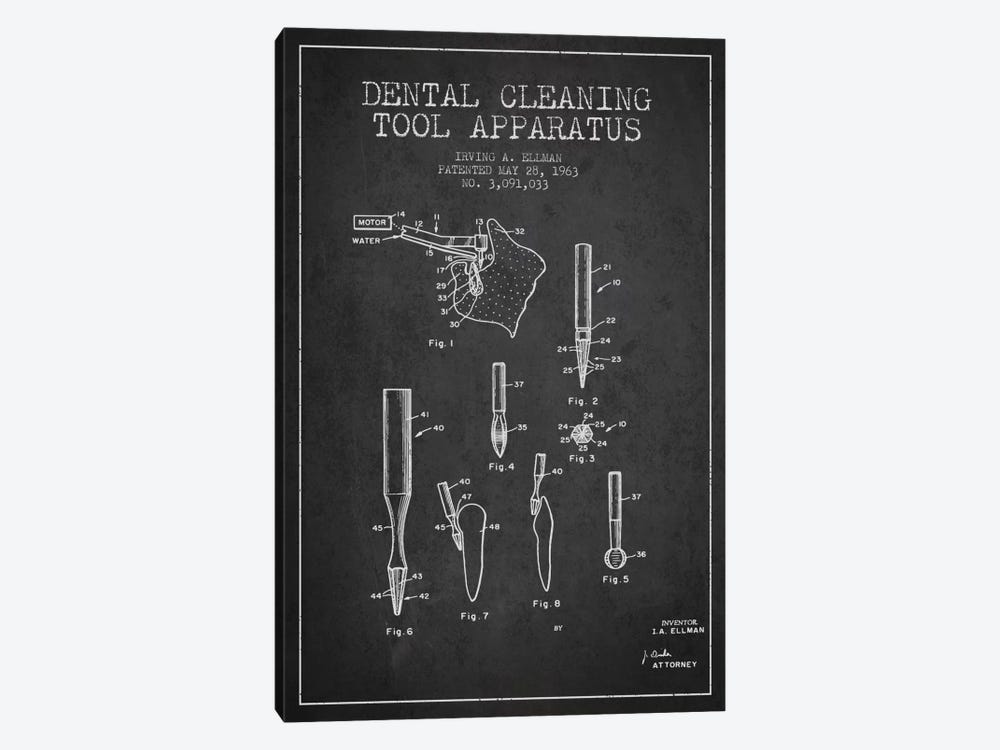 Dental Cleaning Tool Charcoal Patent Blueprint by Aged Pixel 1-piece Canvas Art
