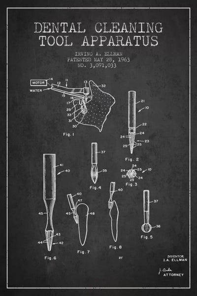 Medical & Dental Blueprints: Dental Cleaning Tool Charcoal Patent Blueprint by Aged Pixel