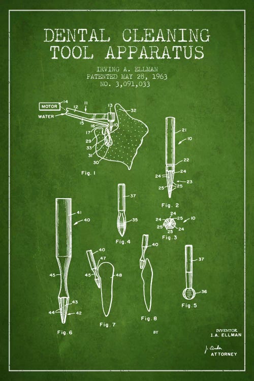 Dental Cleaning Tool Green Patent Blueprint