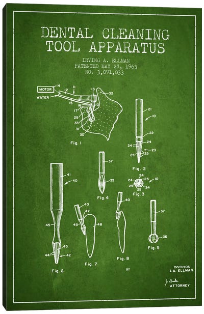 Dental Cleaning Tool Green Patent Blueprint Canvas Art Print