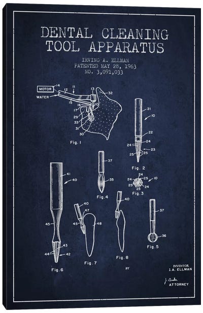 Dental Cleaning Tool Navy Blue Patent Blueprint Canvas Art Print - Aged Pixel: Medical & Dental