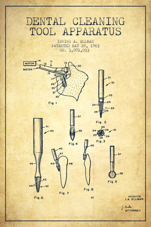 Dental Cleaning Tool Vintage Patent Blueprint