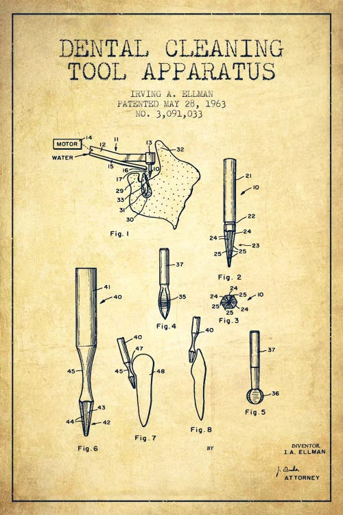 Dental Cleaning Tool Vintage Patent Blueprint by Aged Pixel wall art