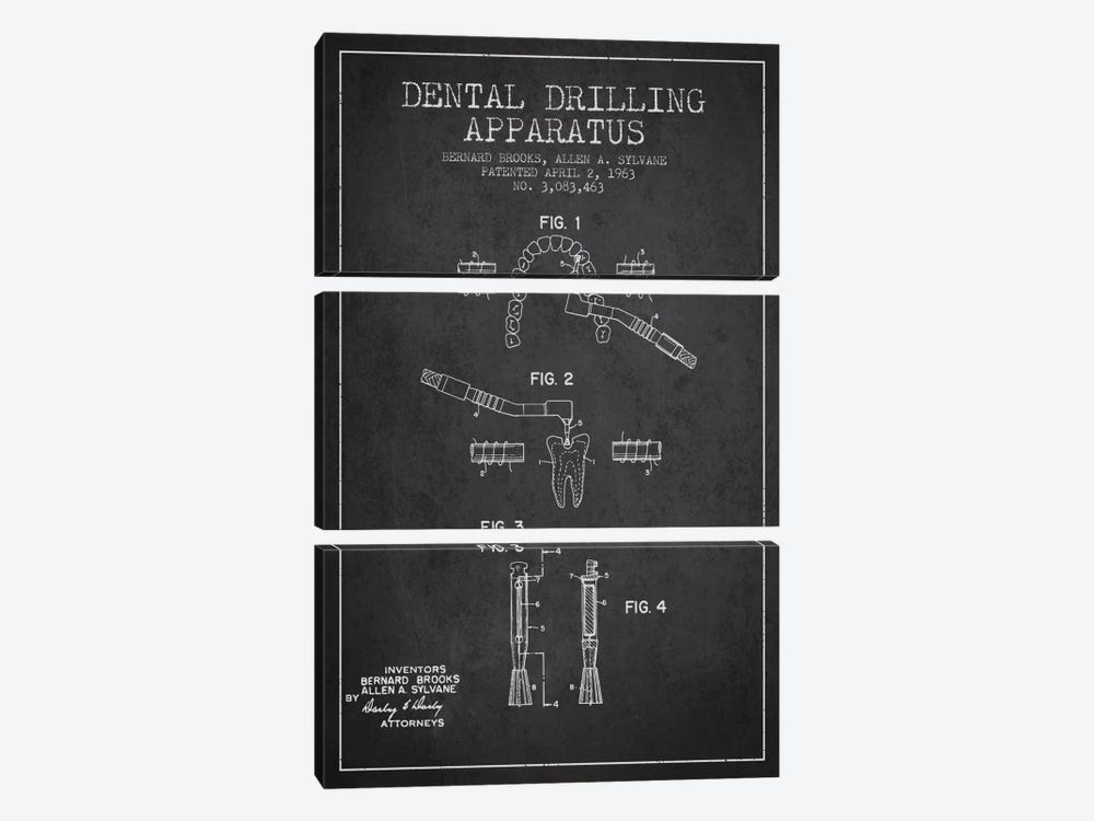 Dental Drilling Charcoal Patent Blueprint by Aged Pixel 3-piece Art Print