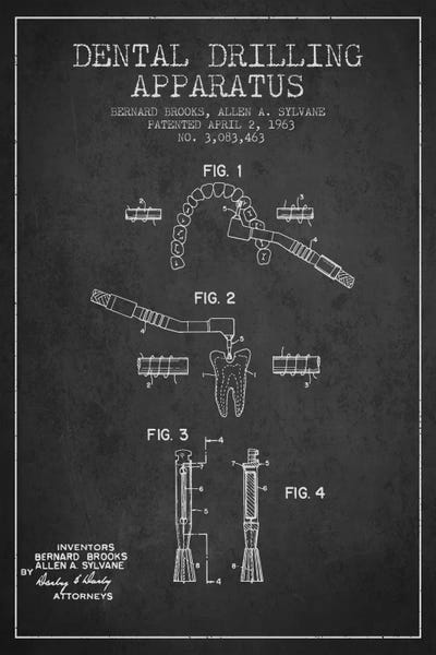 Medical & Dental Blueprints: Dental Drilling Charcoal Patent Blueprint by Aged Pixel