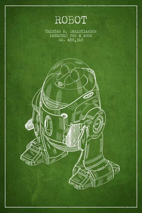 Robot Green Patent Blueprint by Aged Pixel wall art