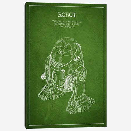 Robot Green Patent Blueprint Canvas Print #ADP162} by Aged Pixel Canvas Art