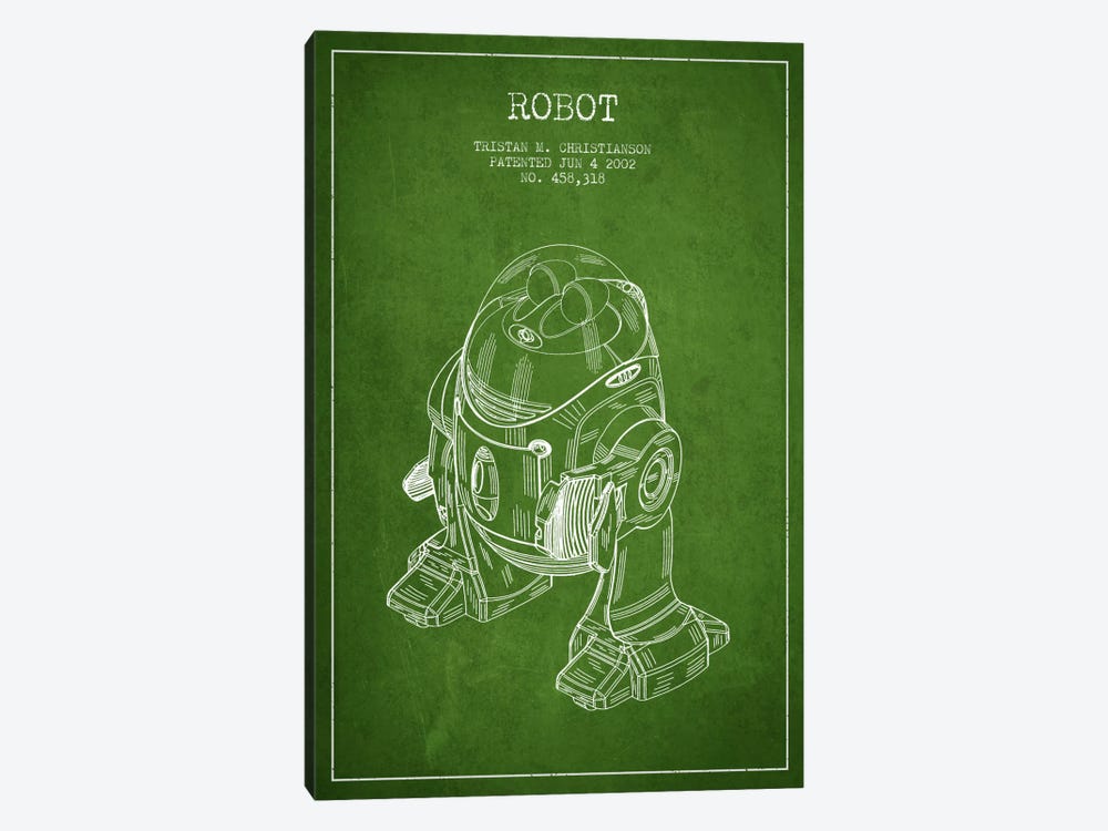 Robot Green Patent Blueprint by Aged Pixel 1-piece Canvas Artwork