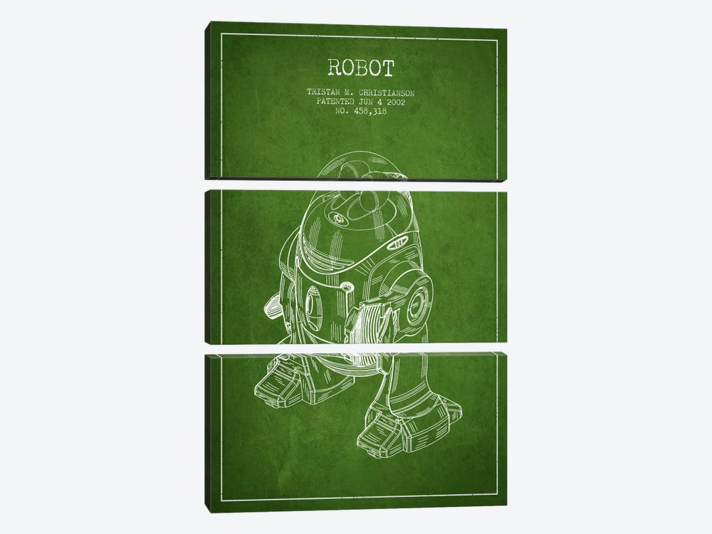 Robot Green Patent Blueprint by Aged Pixel 3-piece Canvas Artwork