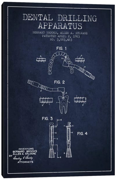 Dental Drilling Navy Blue Patent Blueprint Canvas Art Print - Medical & Dental Blueprints